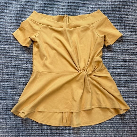 New York & Company Yellow Asymmetrical Tie Front Blouse - Picture 1 of 3